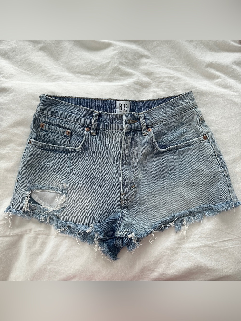 BDG Faded Light Blue Frayed Denim Cutoff Shorts